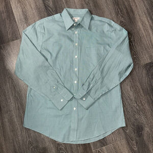 Merona Mens Large 16 16.5 Green Houndstooth Long Sleeve Shirt